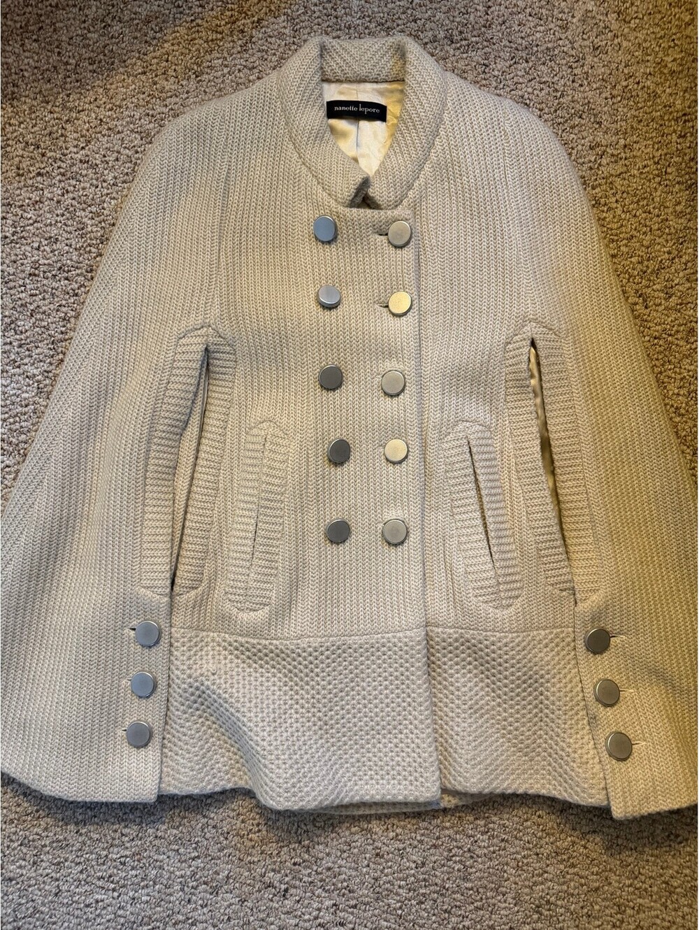 Nanette Lepore Cream knit cape coat